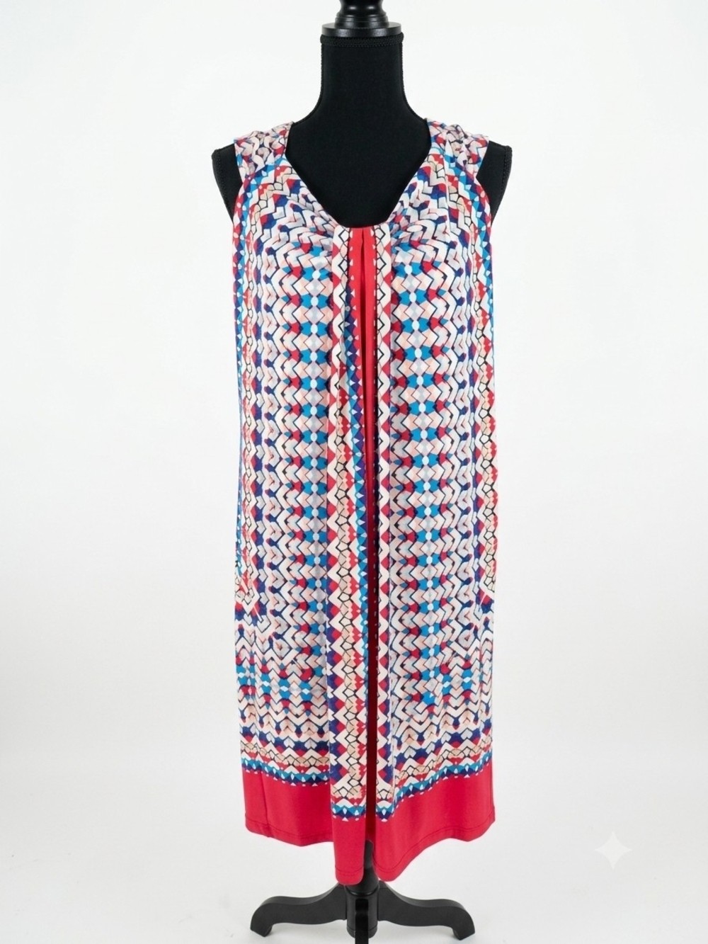 dressbarn Geometric Shift Dress in Red, Blue & White